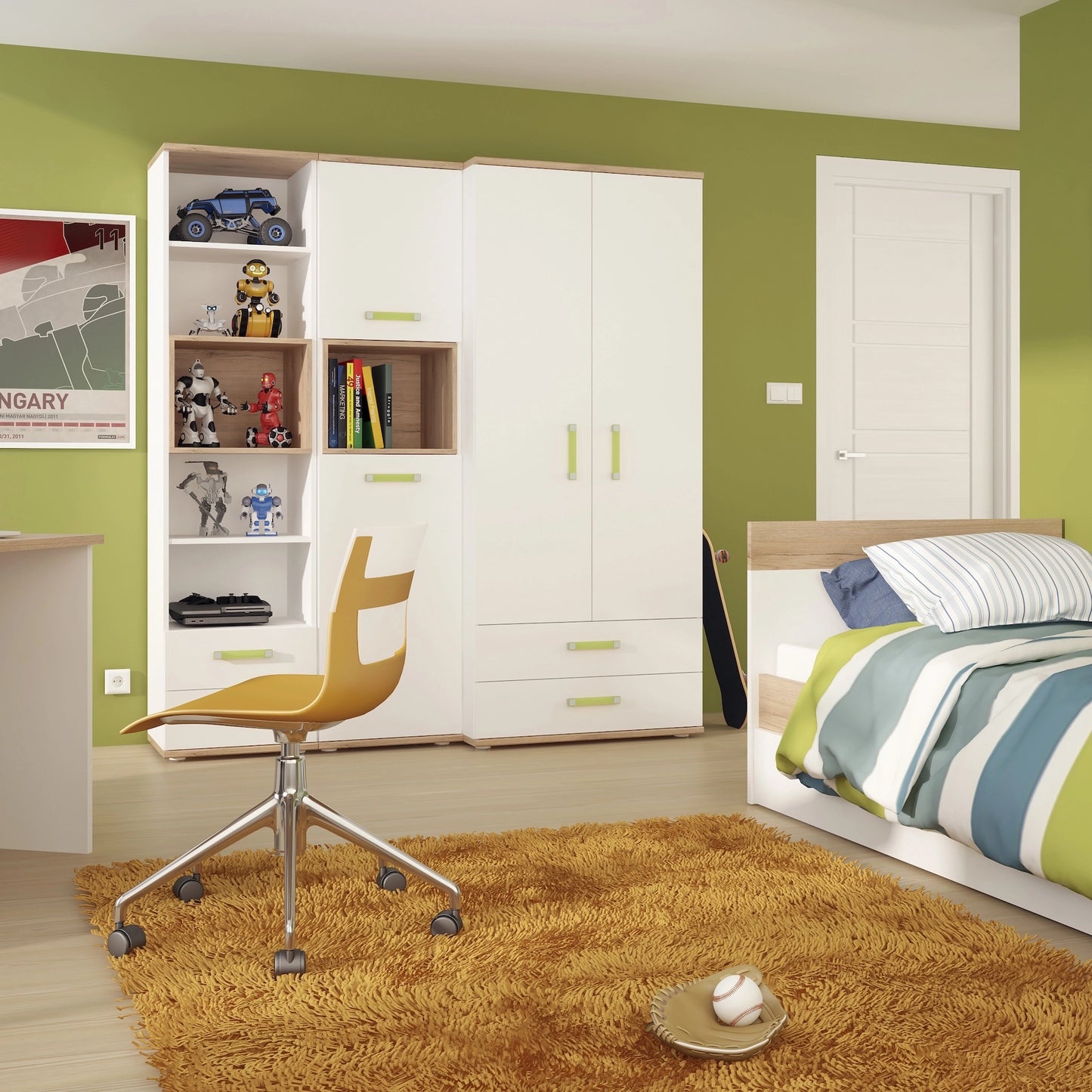 Furniture To Go 4Kids Tall 2 Drawer Bookcase in Light Oak & White High Gloss (Lemon Handles)