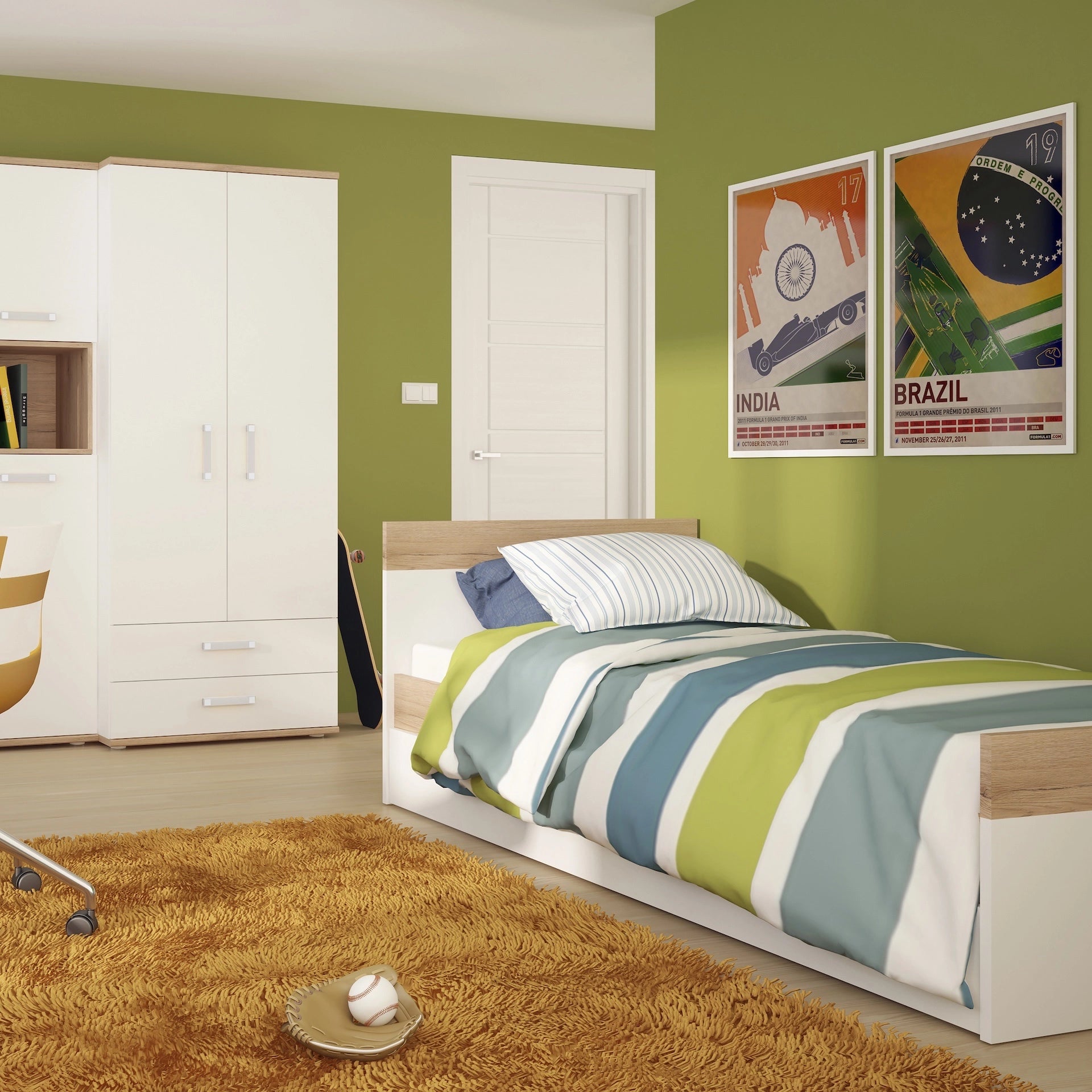 Furniture To Go 4Kids 2 Door 2 Drawer Wardrobe in Light Oak & White High Gloss (Opalino Handles)