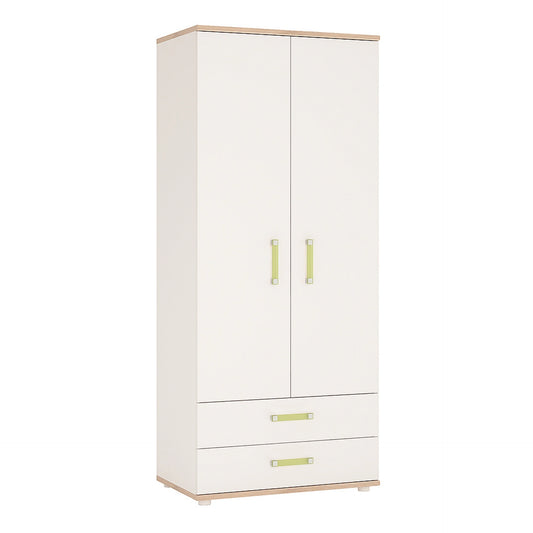 Furniture To Go 4Kids 2 Door 2 Drawer Wardrobe in Light Oak & White High Gloss (Lemon Handles)