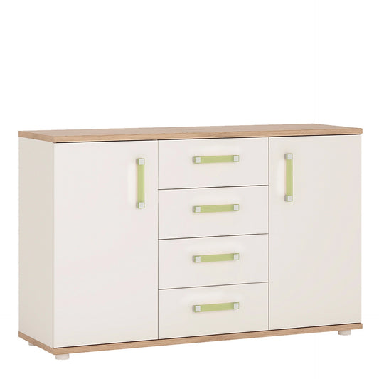 Furniture To Go 4Kids 2 Door 4 Drawer Sideboard in Light Oak & White High Gloss (Lemon Handles)