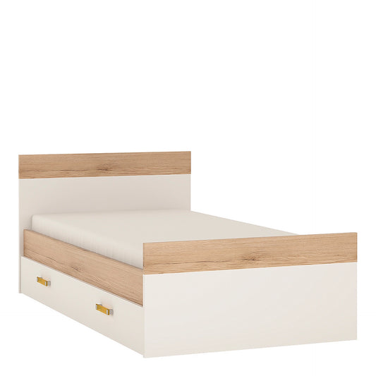 Furniture To Go 4Kids 3ft Single Bed with Underbed Drawer in Light Oak & White High Gloss (Orange Handles)