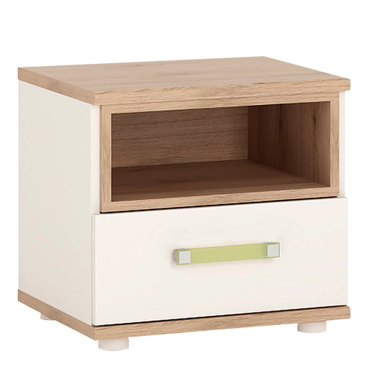Furniture To Go 4Kids 1 Drawer Bedside Cabinet in Light Oak & White High Gloss (Lemon Handles)