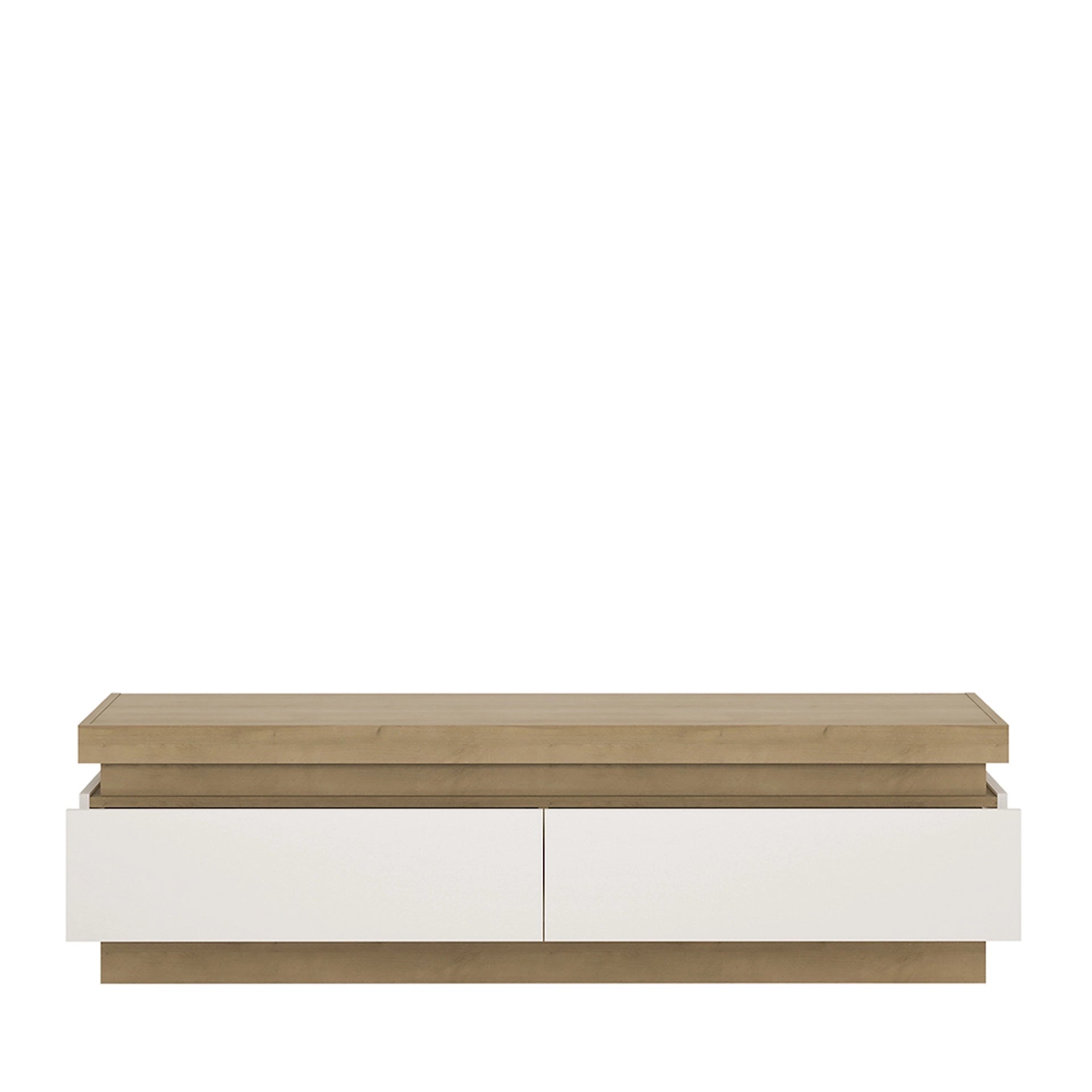 Furniture To Go Lyon 2 Drawer TV Cabinet in Riviera Oak/White High Gloss