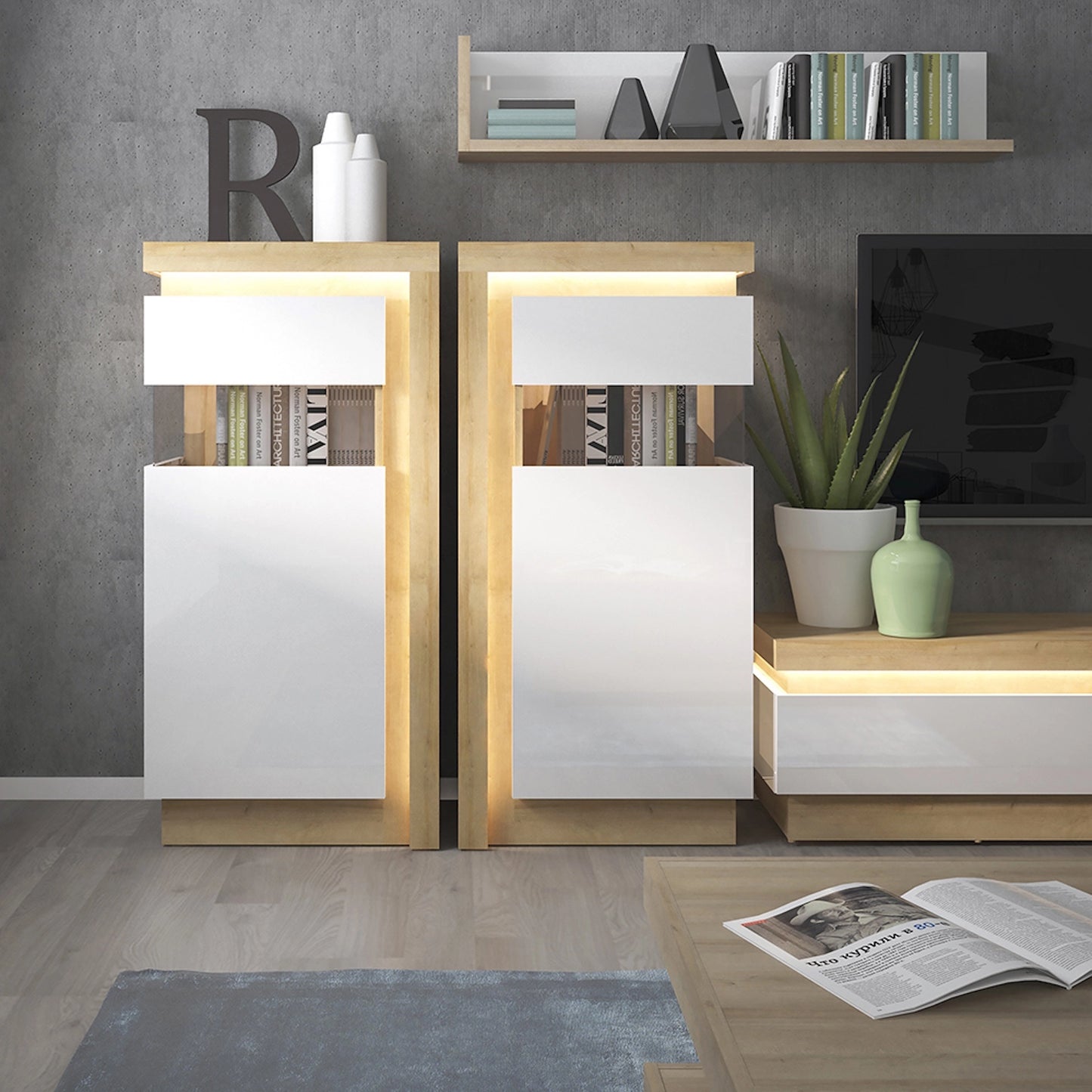 Furniture To Go Lyon 120cm Wall Shelf in Riviera Oak/White