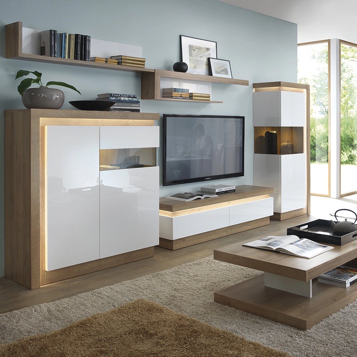 Furniture To Go Lyon 120cm Wall Shelf in Riviera Oak/White