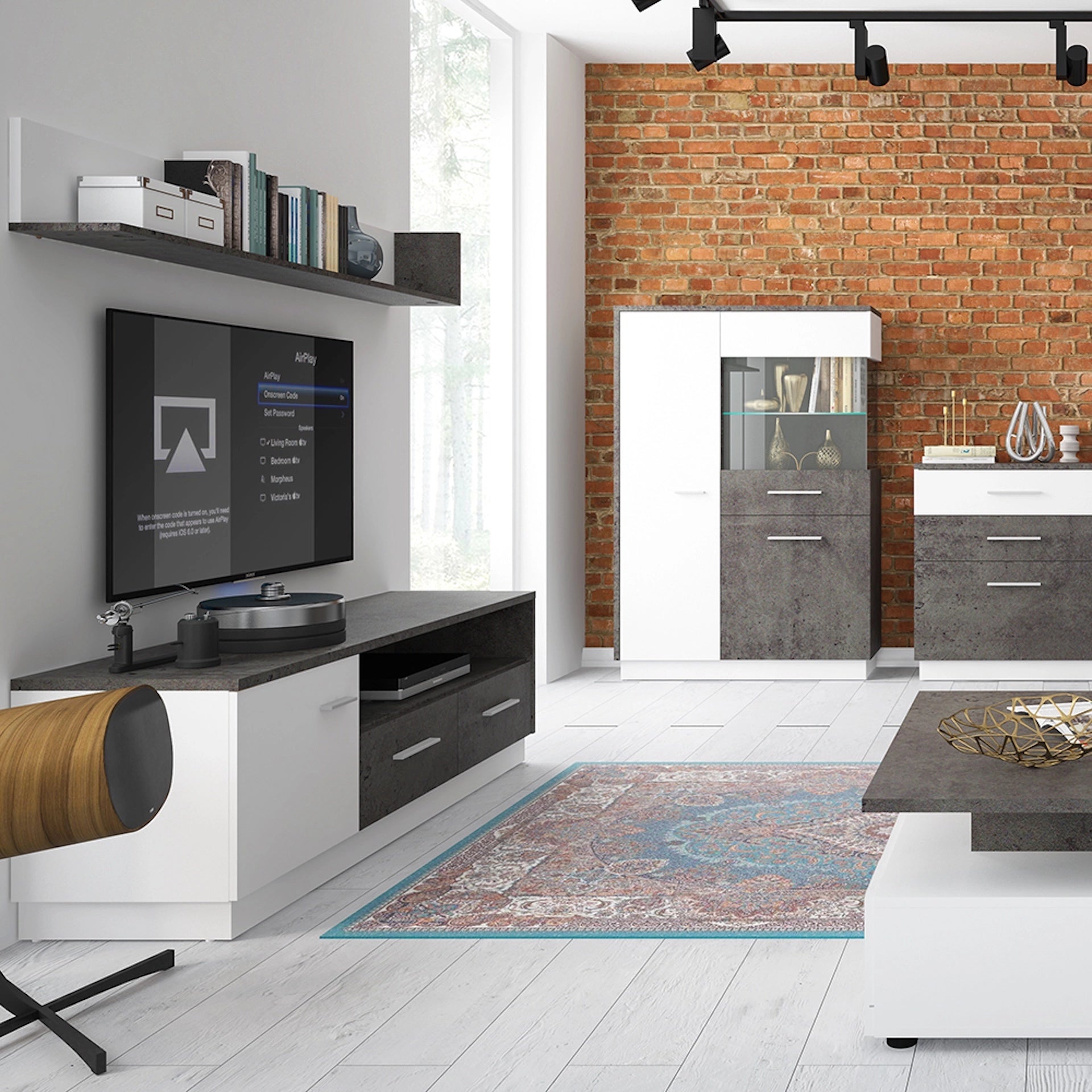 Furniture To Go Zingaro 1 Door 2 Drawer Wide TV Cabinet in Grey & White