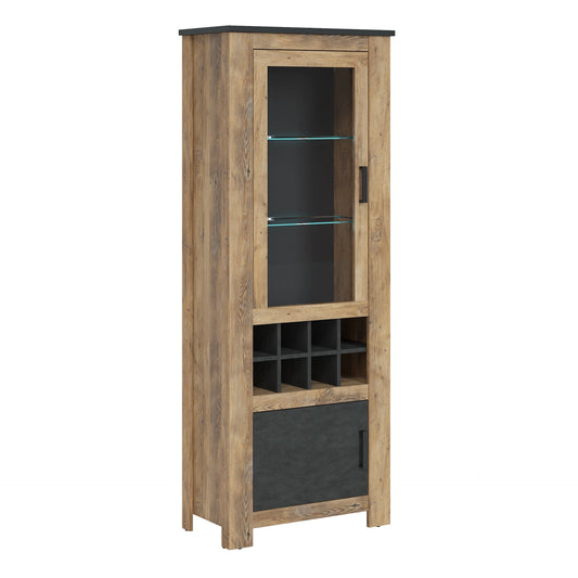 Furniture To Go Rapallo 2 Door Display Cabinet with Wine Rack in Chestnut & Matera Grey