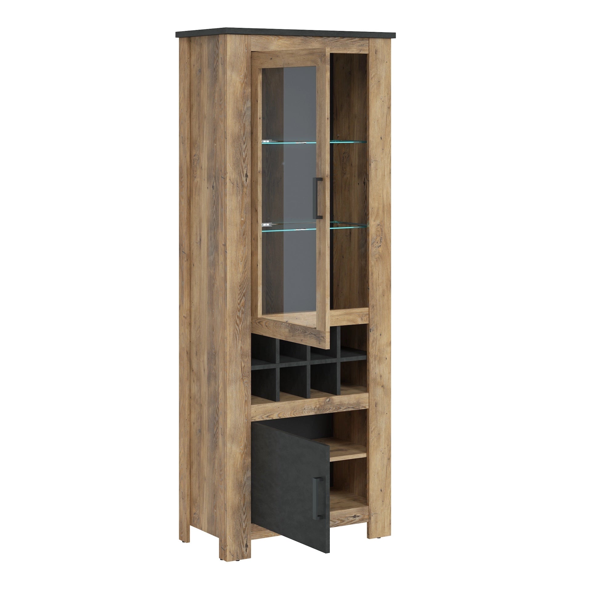 Furniture To Go Rapallo 2 Door Display Cabinet with Wine Rack in Chestnut & Matera Grey