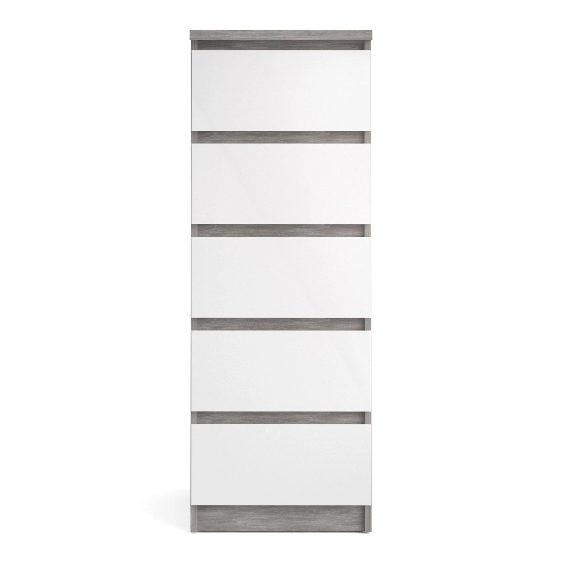 Furniture To Go Naia Narrow Chest of 5 Drawers in Concrete & White High Gloss