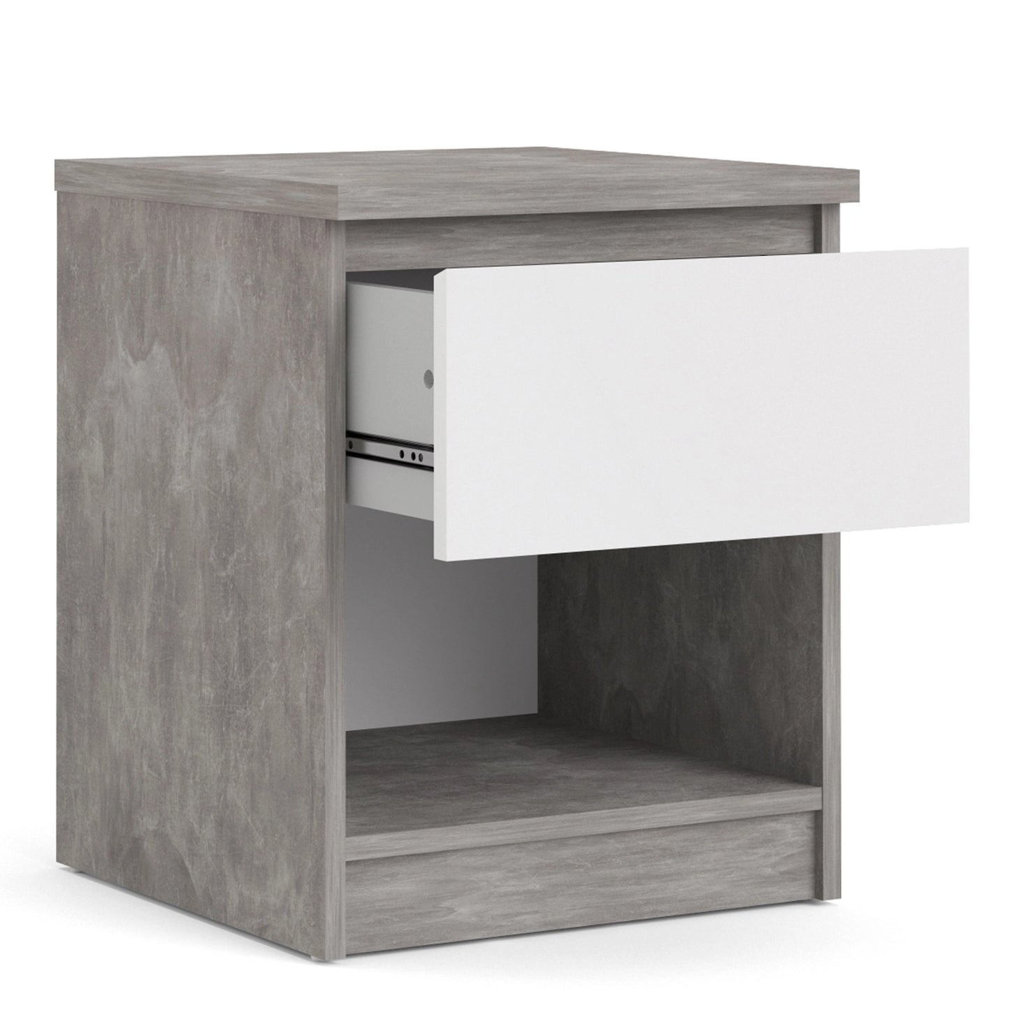 Furniture To Go Naia Bedside 1 Drawer 1 Shelf in Concrete & White High Gloss