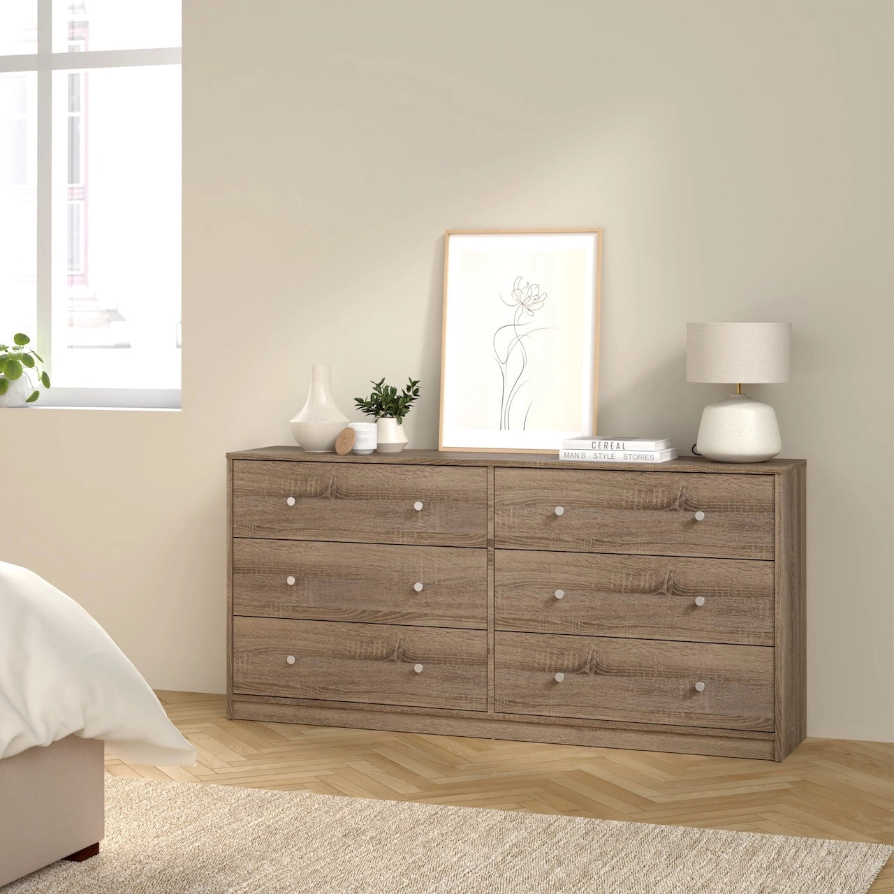Furniture To Go May Chest of 6 Drawers (3+3) in Truffle Oak