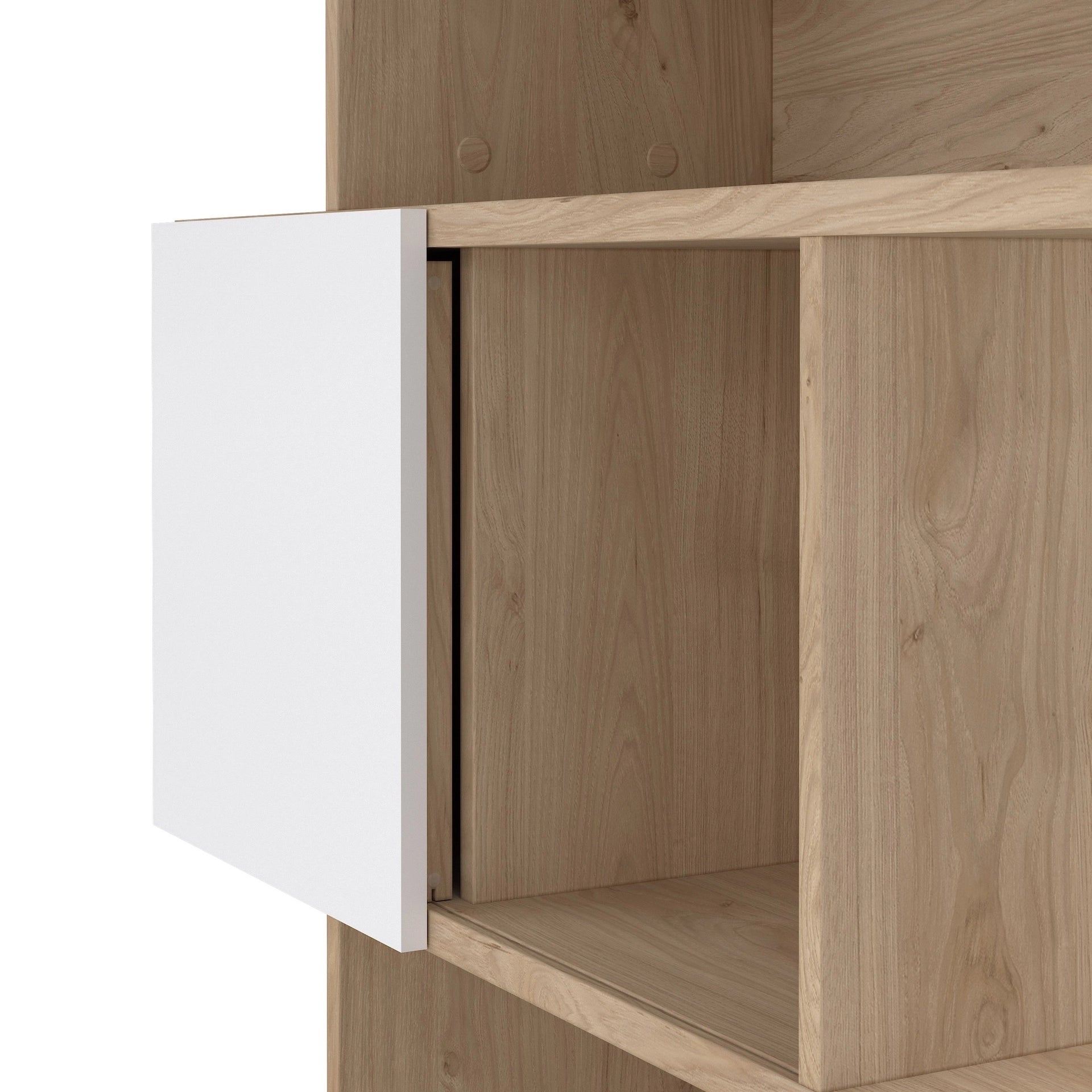 Furniture To Go Maze Asymmetrical Bookcase with 3 Doors in Jackson Hickory & White High Gloss