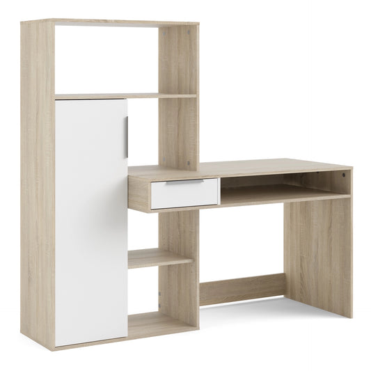 Furniture To Go Function Plus Desk Multi-Functional Desk with Drawer & 1 Door in White & Oak