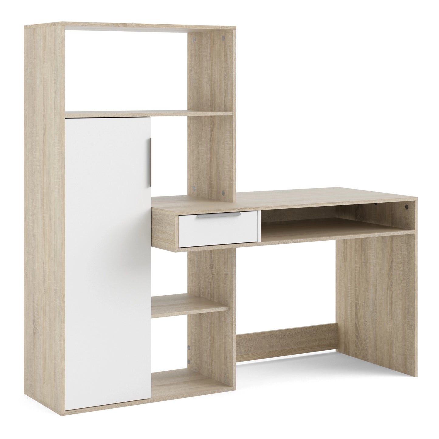 Furniture To Go Function Plus Desk Multi-Functional Desk with Drawer & 1 Door in White & Oak