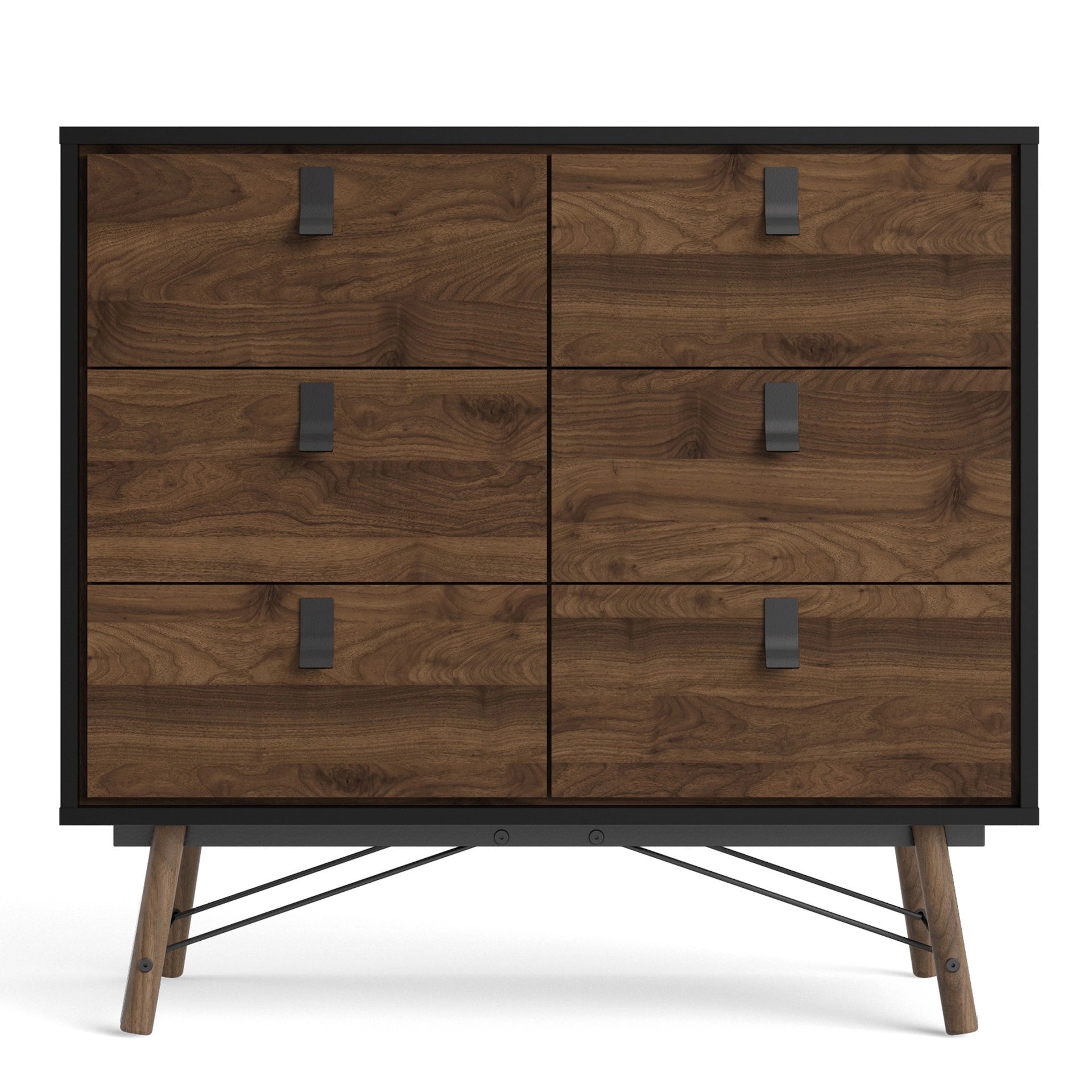 Furniture To Go Ry Double Chest of Drawers 6 Drawers in Matt Black Walnut