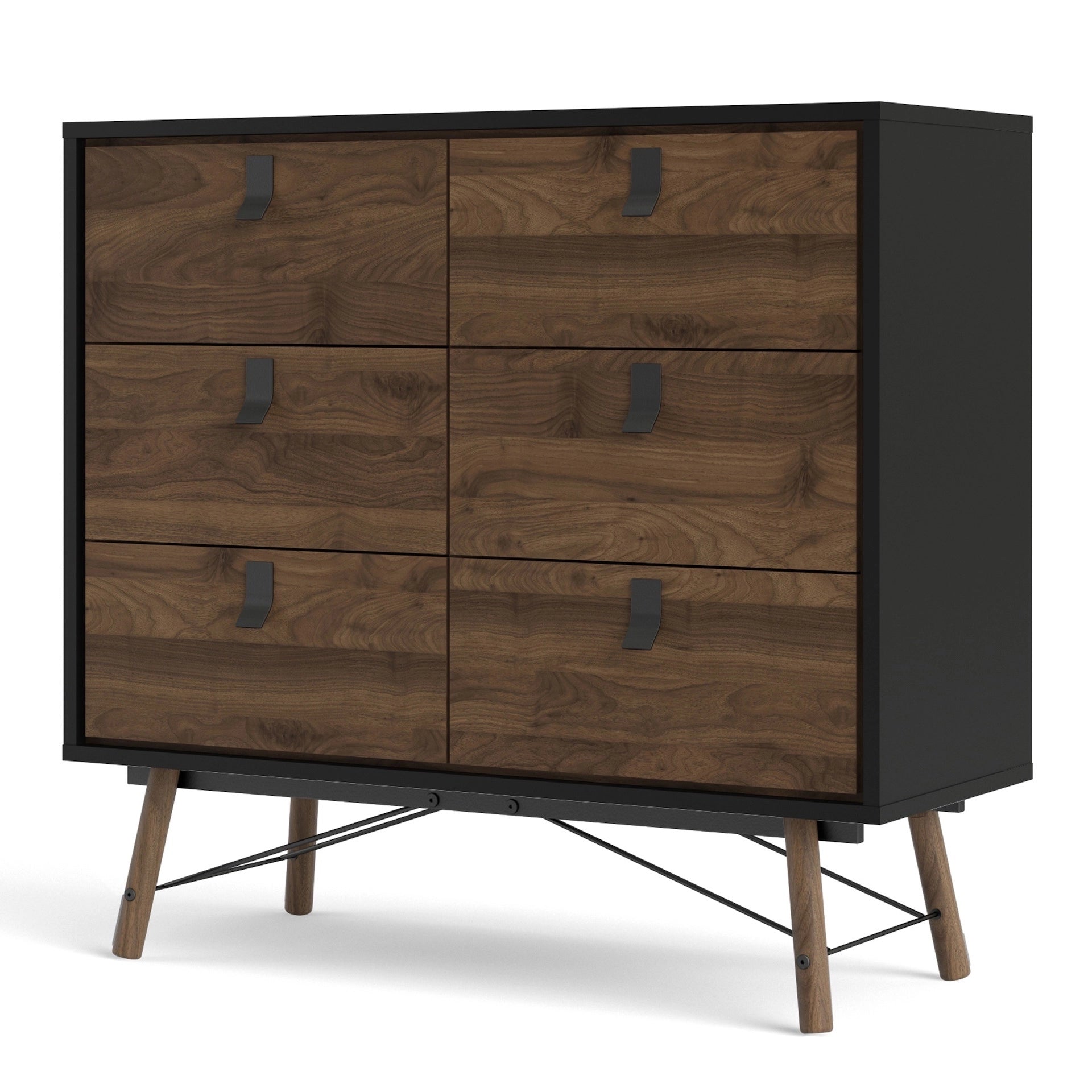 Furniture To Go Ry Double Chest of Drawers 6 Drawers in Matt Black Walnut