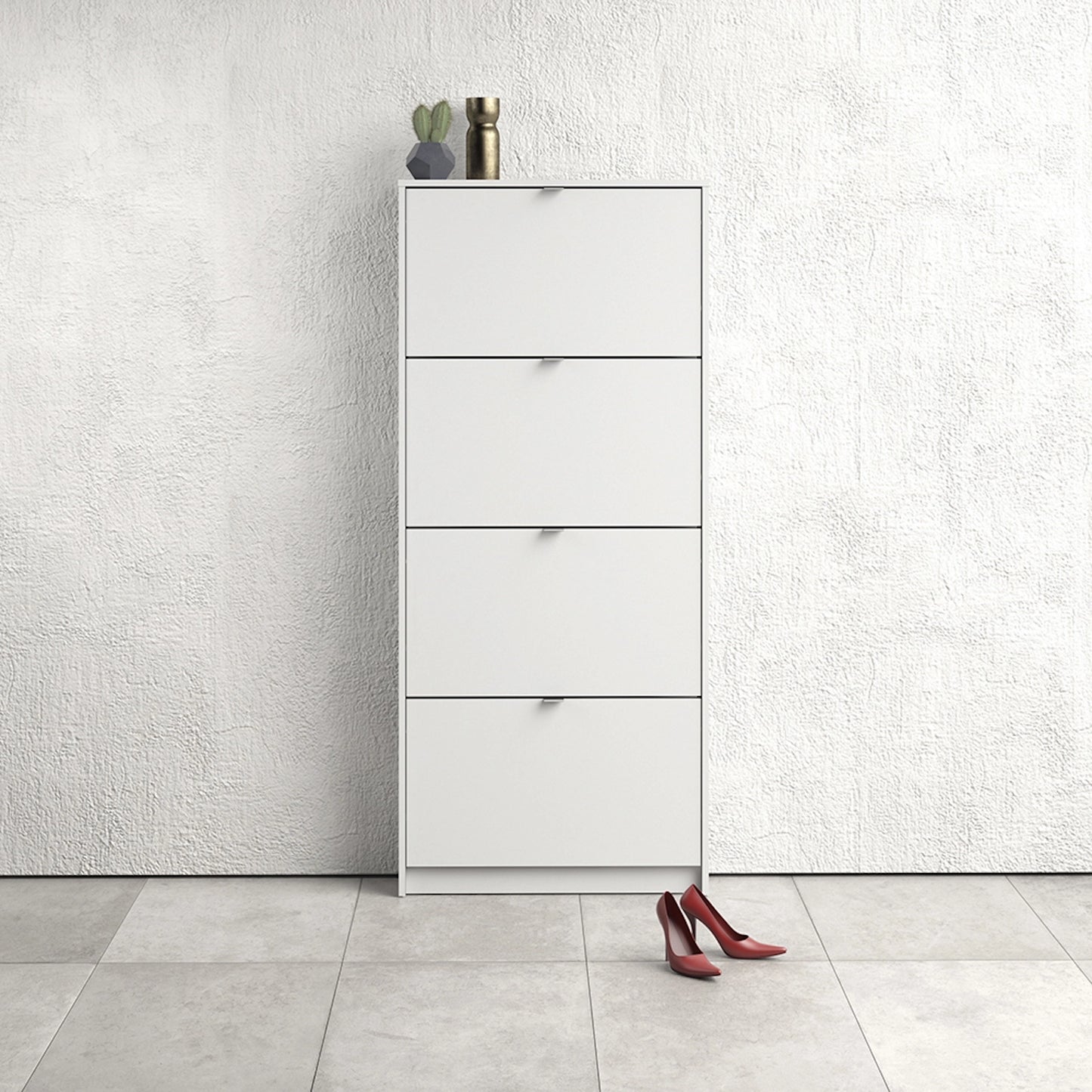 Furniture To Go Shoes Shoe Cabinet W. 4 Tilting Doors & 1 Layer in White