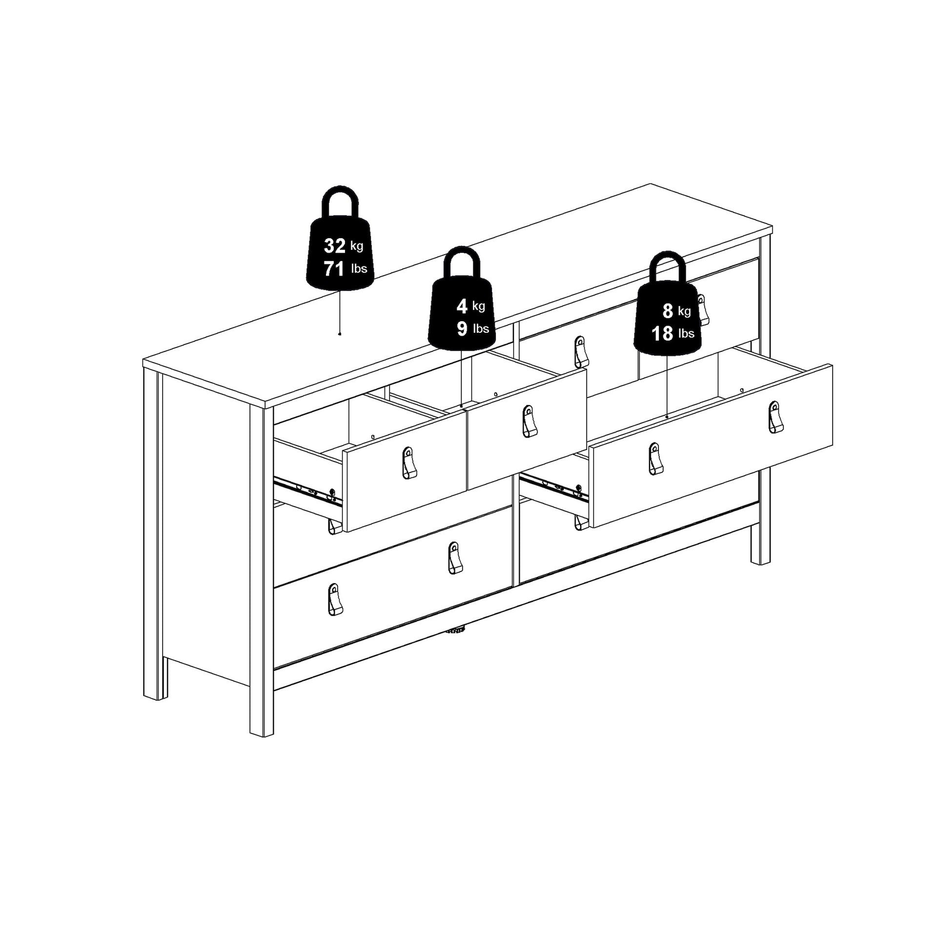 Furniture To Go Madrid Double Dresser 4+4 Drawers in Matt Black