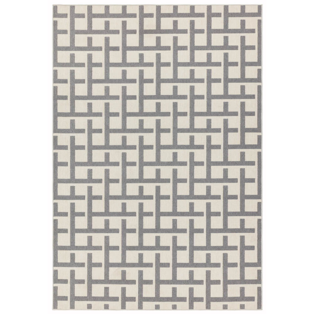 Asiatic Antibes AN03 White & Grey Grid, Geometric Rug