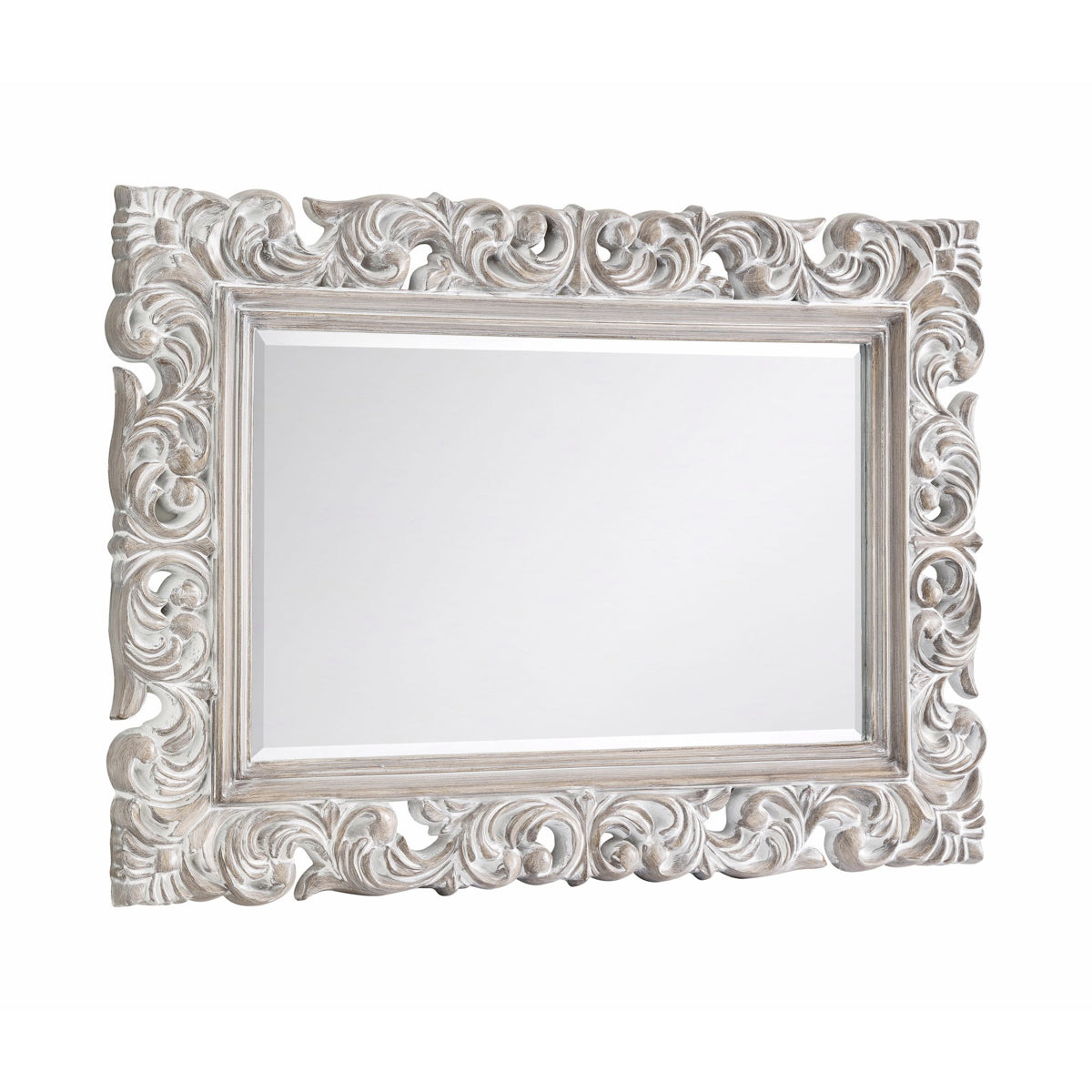 Julian Bowen, Baroque Distressed Wall Mirror, Glass & Antique White