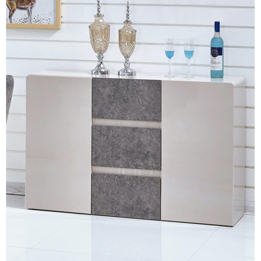 Heartlands Furniture Belarus High Gloss Sideboard Cream & Stone