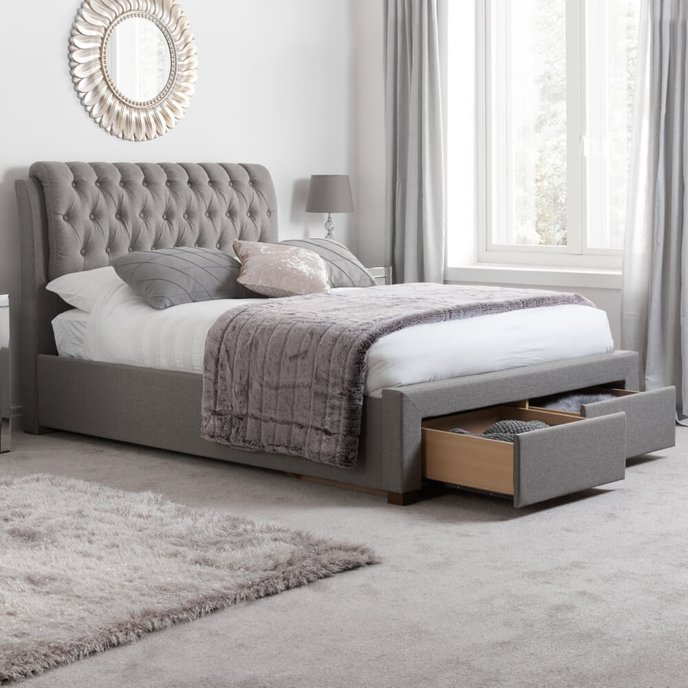 Birlea Valentino 2 Drawer 4ft 6in Double Bed Frame, Grey