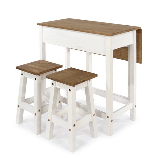 Core Products Corona White Breakfast Drop Leaf Table & 2 Stools Set