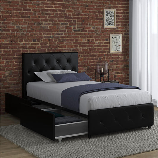 Dorel Home, Dakota 3ft Single Leather Bed Frame, Black