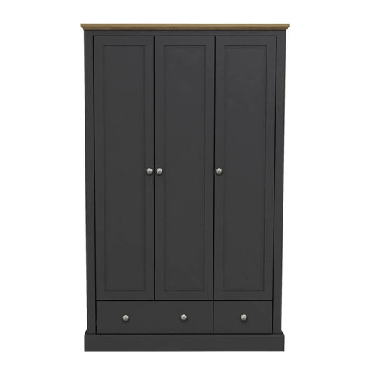 LPD Furniture Devon 3 Door 2 Drawer Wardrobe, Charcoal