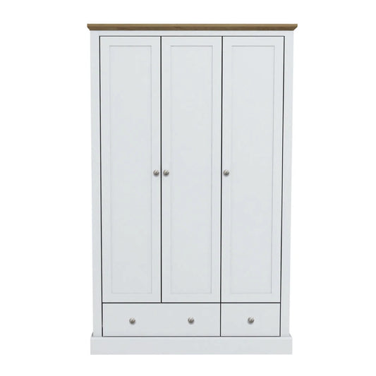 LPD Furniture Devon 3 Door 2 Drawer Wardrobe, White