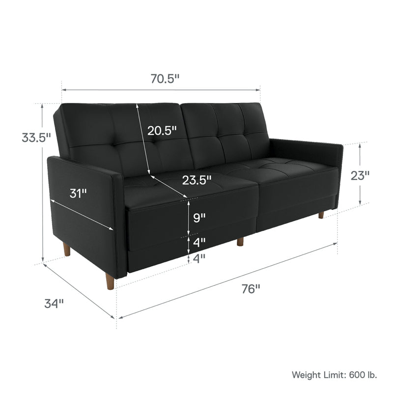 Dorel Andora Sprung Seat Sofa Bed Faux Leather, Black