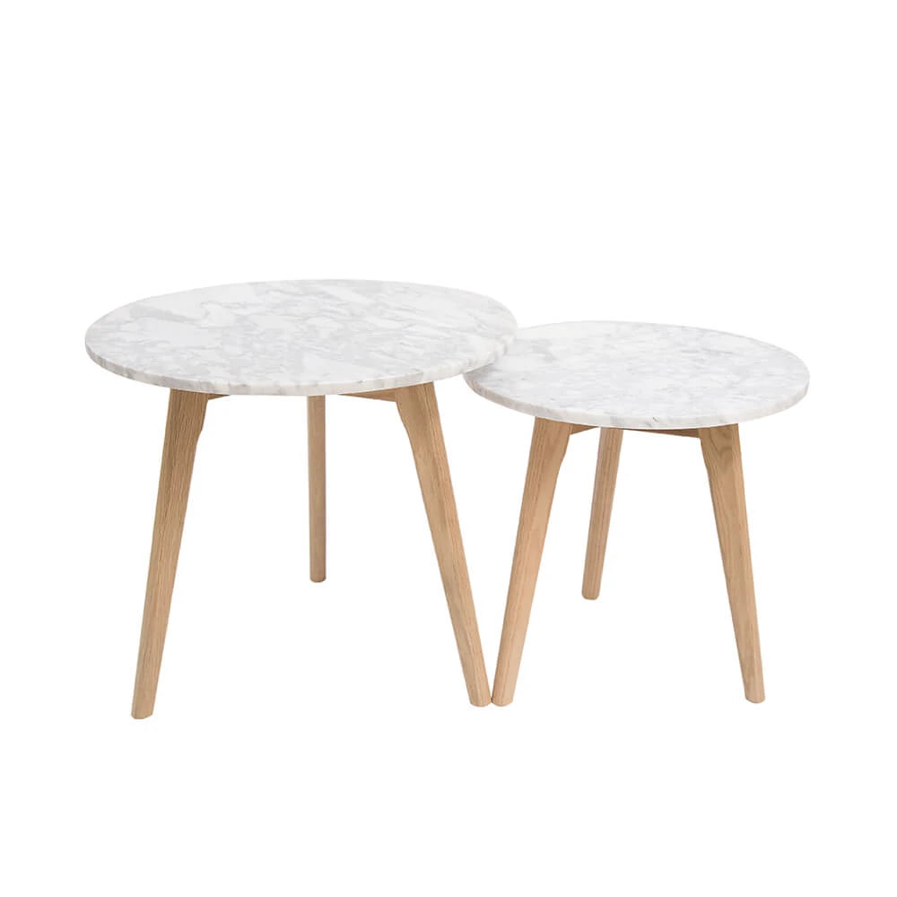LPD Furniture Harlow Round Nest Of Tables Marble Top, White