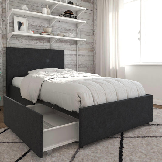 Novogratz Kelly 3ft Single Storage Bed in Dark Grey Linen