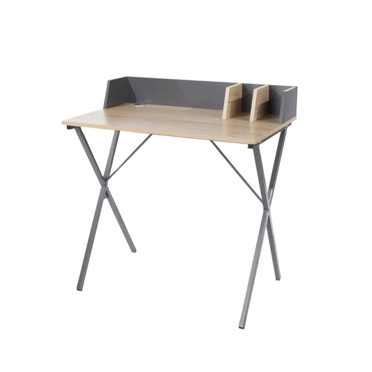 Core Products Loft Home Office Study Desk, Oak Effect Top With Grey Metal Cross Legs