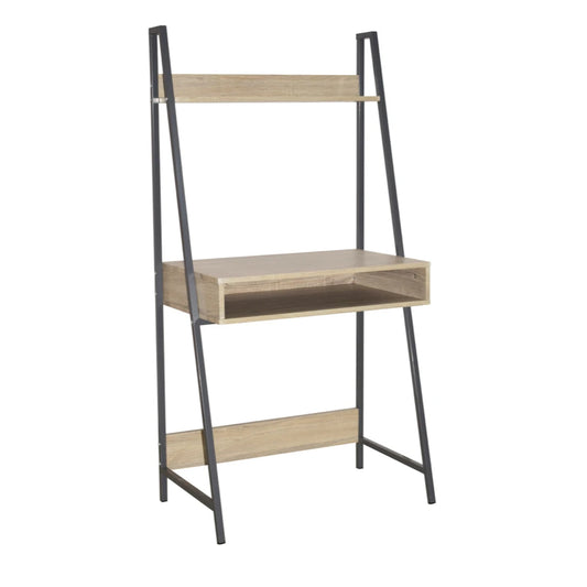 Core Products Loft Home Office Ladder Bookcase Desk With Oak Effect And Grey Metal Frames