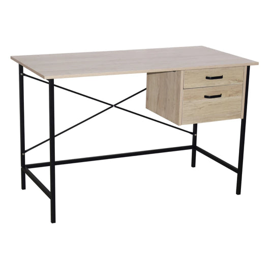 Core Products Loft Home Office 2 Drawer Desk With Oak Effect And Grey Metal Legs