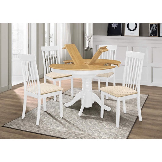 Heartlands Furniture Leicester White Dining Set with 4 Chairs Light Oak & White