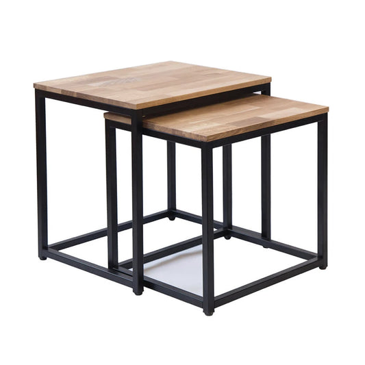 LPD Furniture Mirelle Nest Of Tables Solid Oak Black Metal Frame, Black
