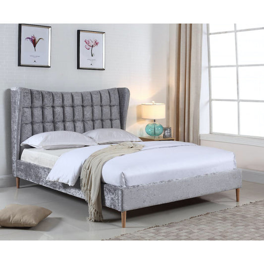 Heartlands Furniture Mahala Crushed Velvet Double Bed Silver