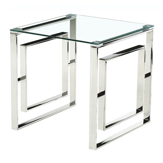 Heartlands Furniture Memphis Silver Clear Glass Lamp Table
