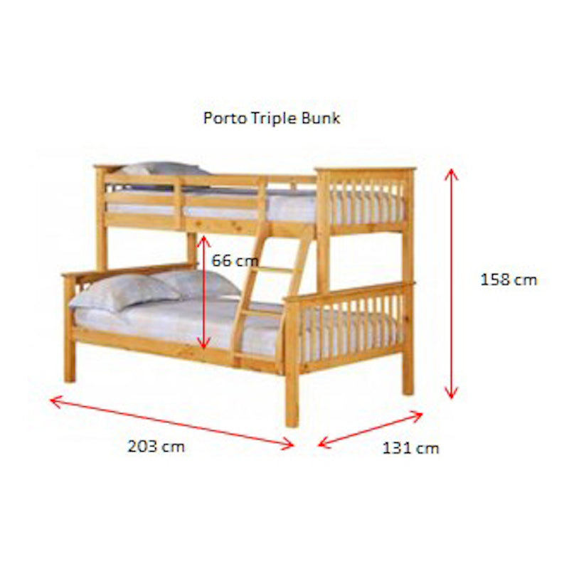 Heartlands Furniture Porto Triple Bunk Bed Pine