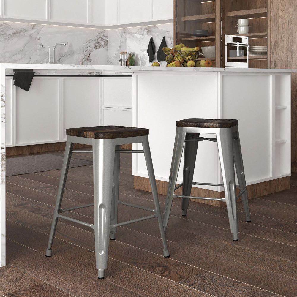 Dorel Fusion 24' Metal Backless Counter Stool (Set Of 2), Silver