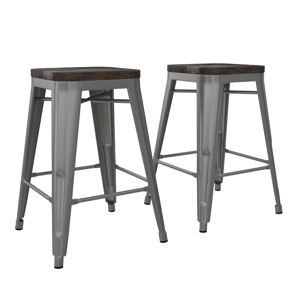 Dorel Fusion 24' Metal Backless Counter Stool (Set Of 2), Silver