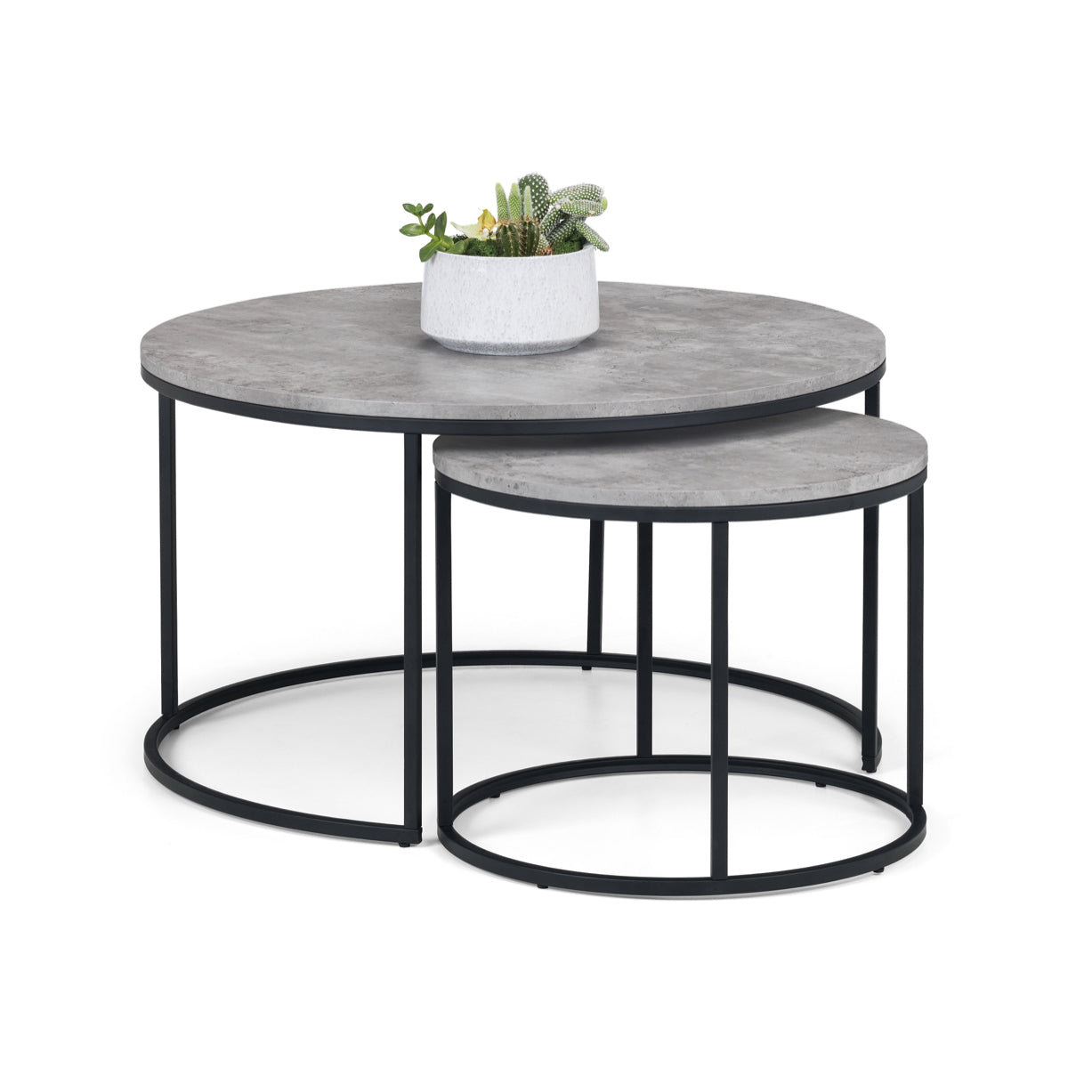 Julian Bowen, Staten Concrete Round Nesting Coffee Table, Concrete & Black