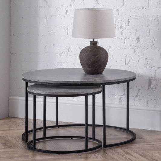 Julian Bowen, Staten Concrete Round Nesting Coffee Table, Concrete & Black