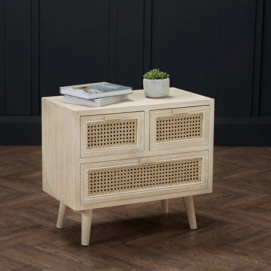 LPD Furniture Toulouse 3 Drawer Cabinet, Light Washed Oak