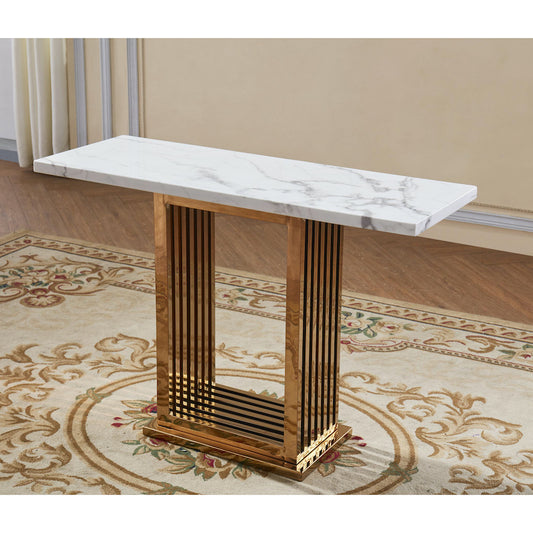 Heartlands Furniture Tuscany Marble Console Table with Stainless Steel Base