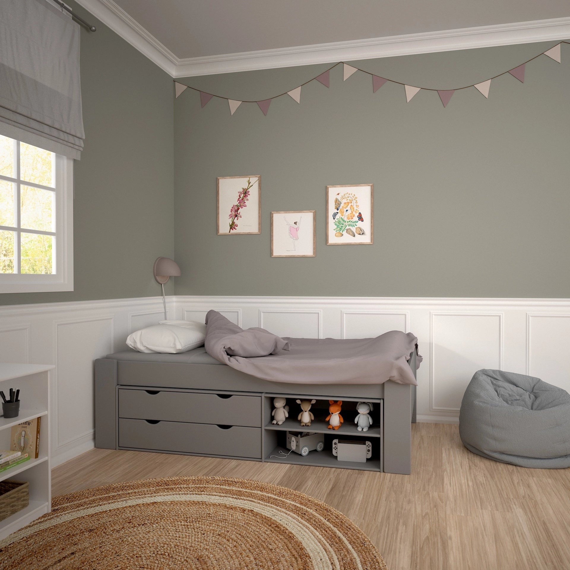 Furniture To Go Steens For Kids 3ft Single Bed, Includes - Under Bed Drawer Section 2 Drawers in Folkestone Grey