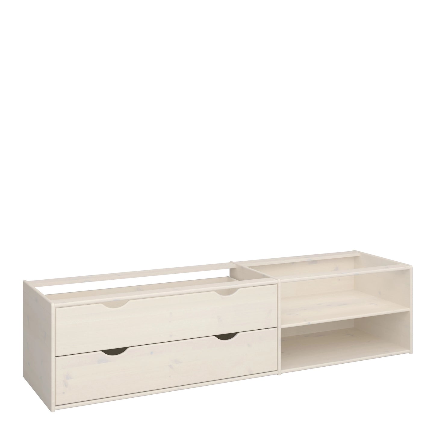 Furniture To Go Steens For Kids 3ft Single Bed, Includes - Under Bed Drawer Section 2 Drawers in Whitewash Grey Brown Lacquered