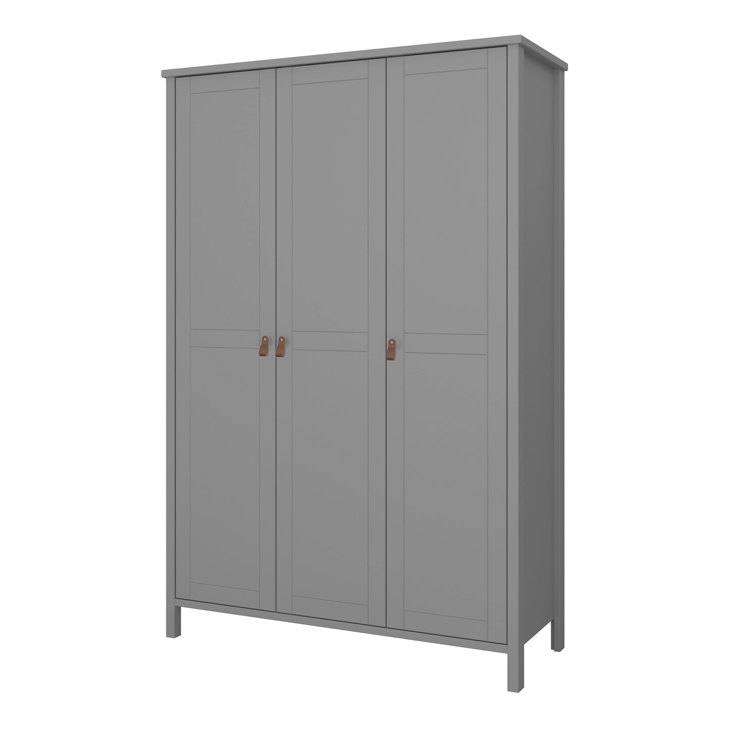 Furniture To Go Tromso 3 Doors Wardrobe Folkestone Grey with Leather Handles